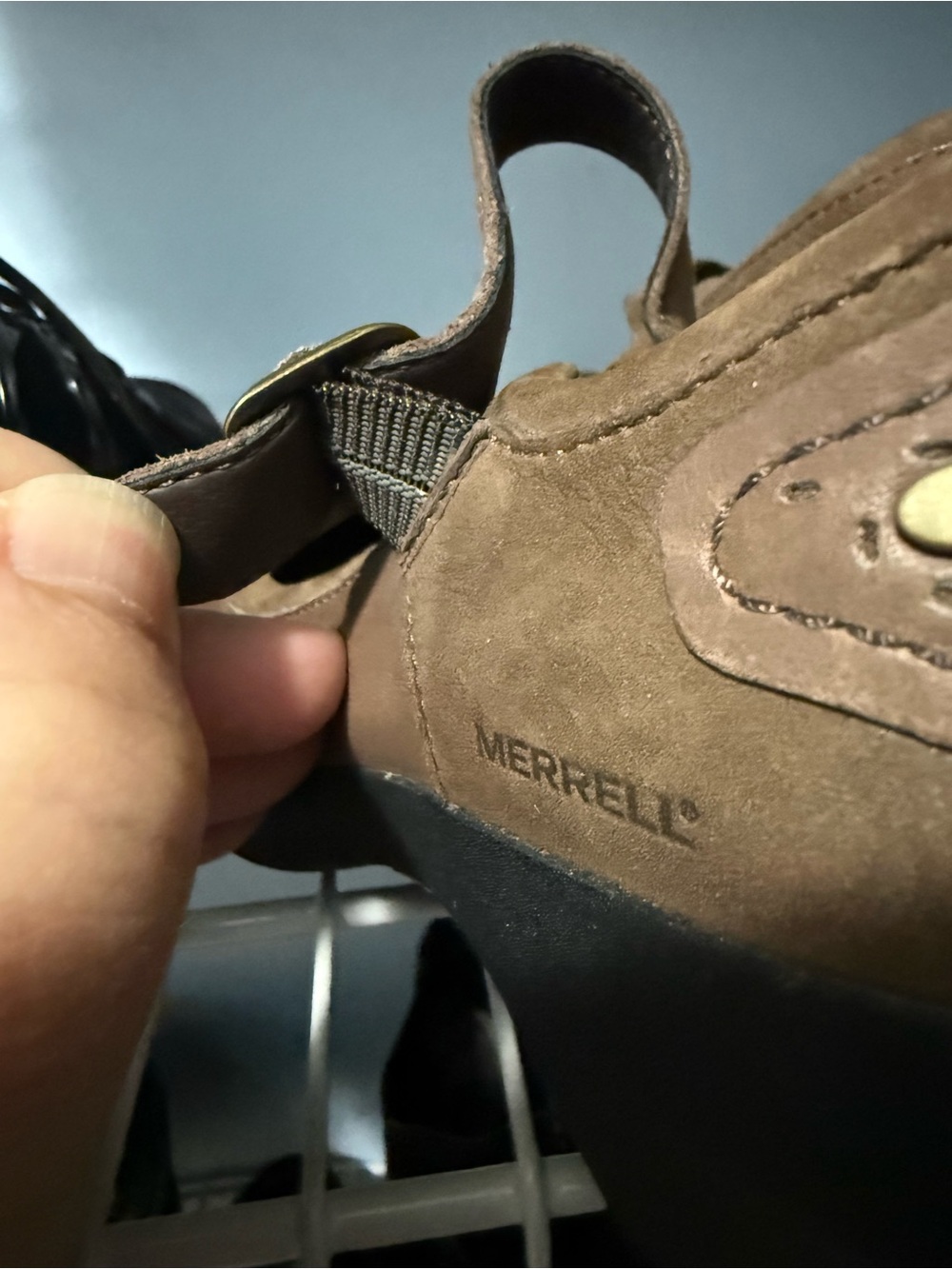 Merrell Brown Leather Mules with Buckle Strap - 7 - Picture 9 of 9